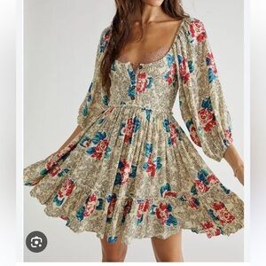 Free People Endless Summer Summer Picnic Printed Smocked Mini Dress size small